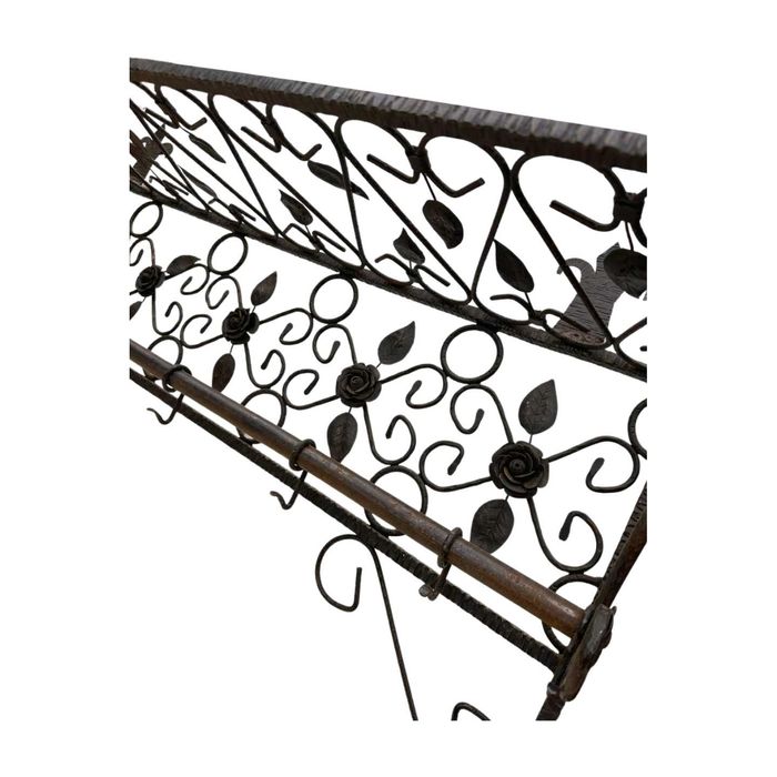 Cuier Vintage din Fier Forjat; Cuier de perete cu ornamente