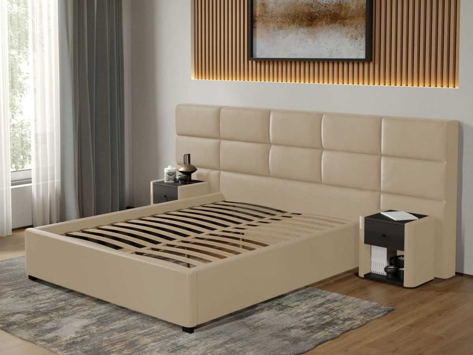 Pat tapitat Cico fix 287 x 114 C2 din piele/stofa Crem Nube 4