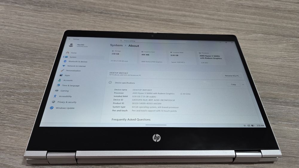 Laptop 2in1, x360 435G8, touchscreen, Ryzen 5 5600, 8Gb, 256Gb ssd,