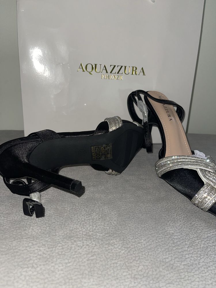 Черни aquazzura сатенени обувки на ток официални лъскави сребърни