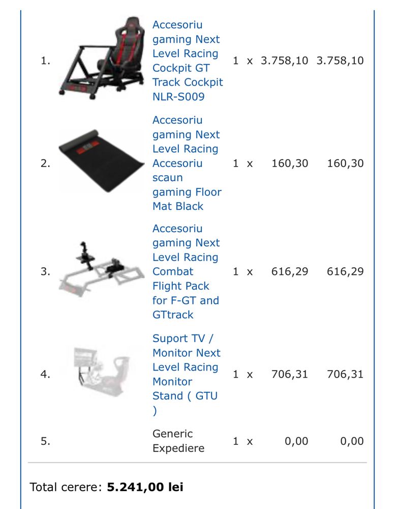 Scaun Gaming Next Level Racing - Simulator - KIT - Cititi anuntul