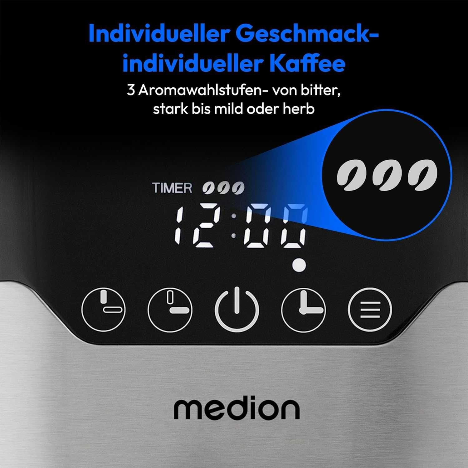 Шварц Кафе машина MEDION с термос и таймер 8-10 чаши, 1,2L, 900W