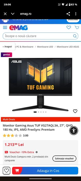 Monitor tuf 27 inch qhd 180hz 1ms hdr