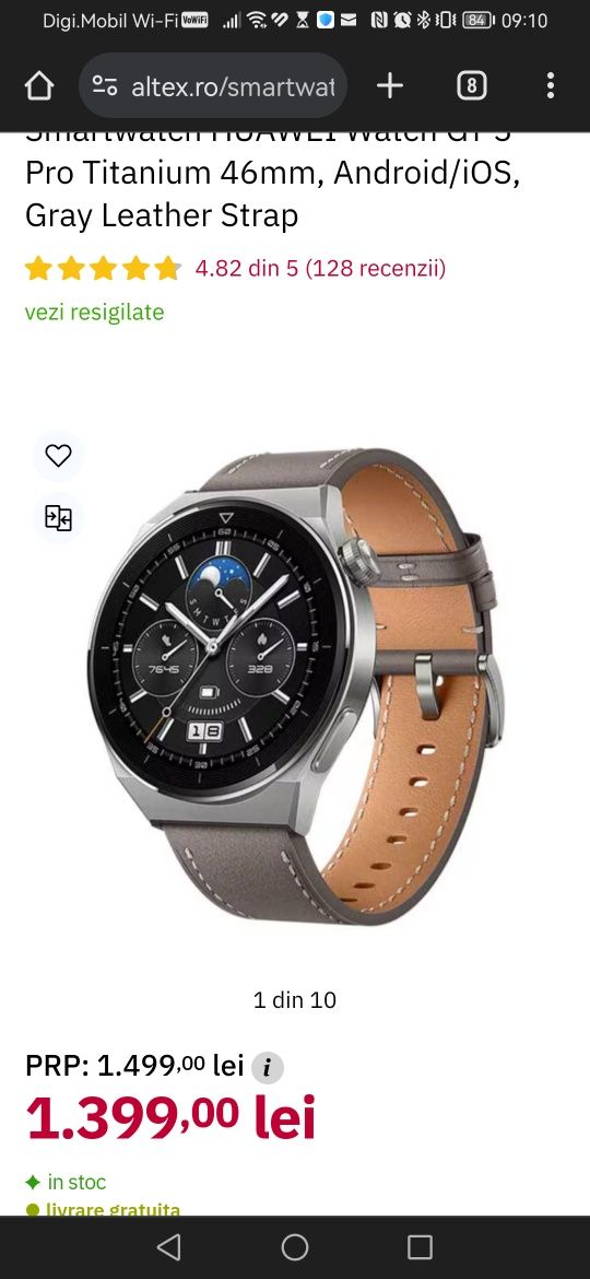 Smartwatch Huawei Watch GT 3 PRO, Leather Strap, Gray