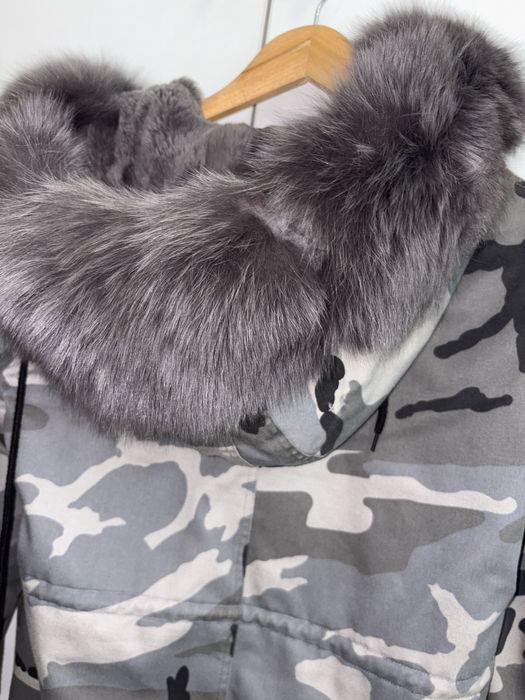 Geaca iarna  de blana naturala vulpe model camuflaj gri
