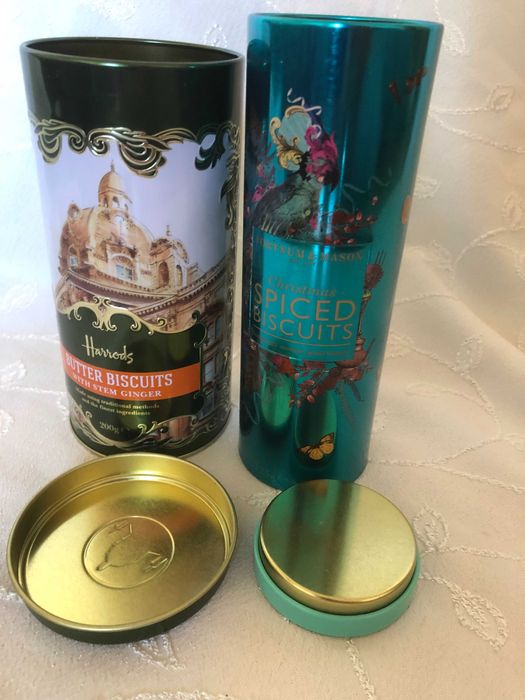 Метални кутии за бисквити Harrods и Fortnum & Mason, нови, празни