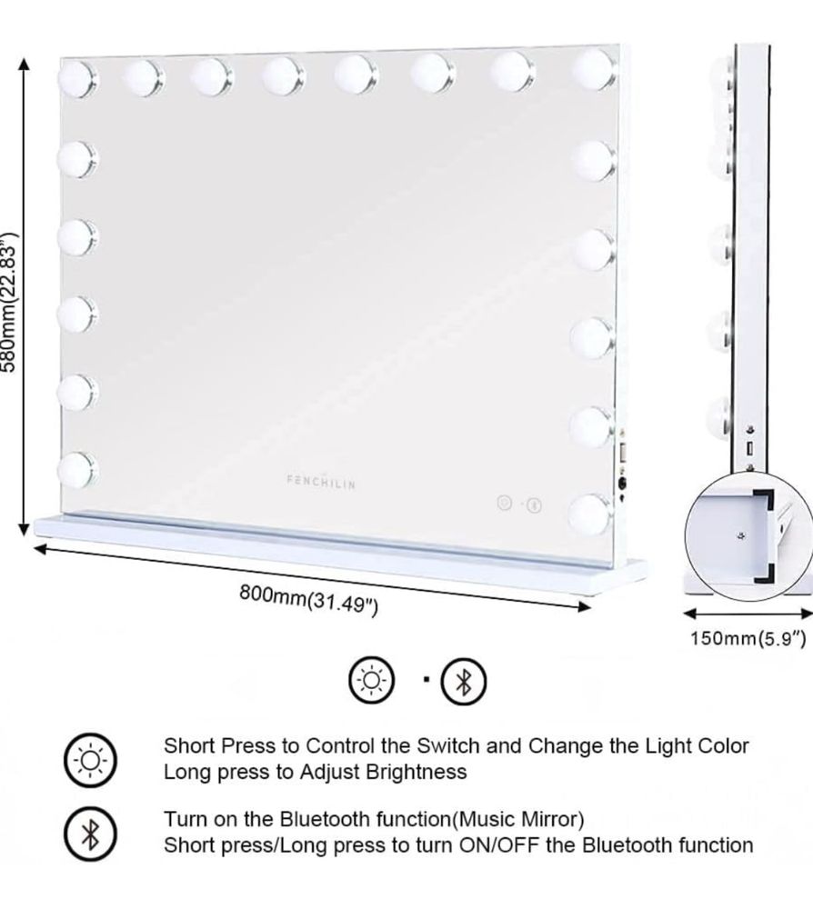 Огледало с лед светлини Hollywood style 80×60 см. 18 led