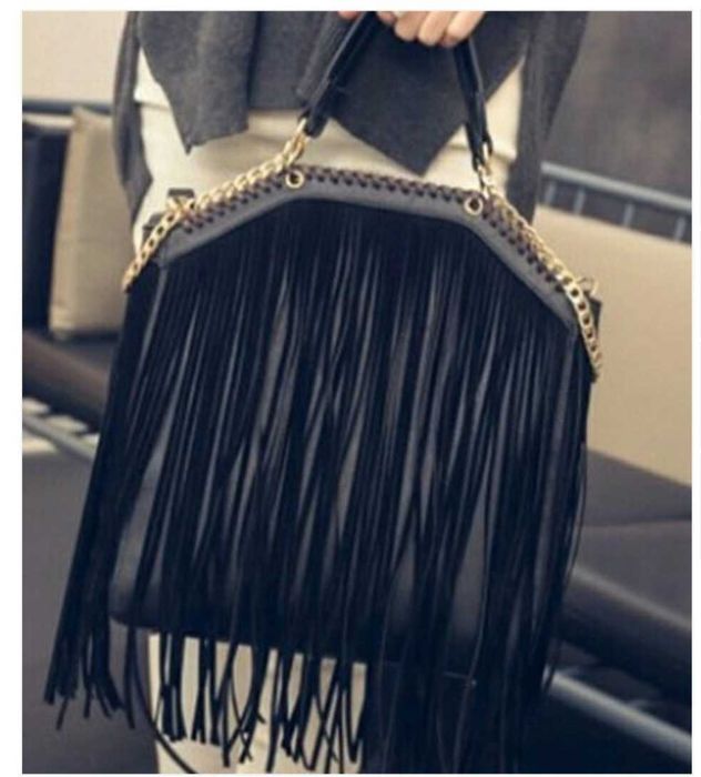 Уникална голяма кожена черна дамска чанта