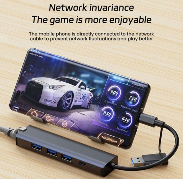 Adaptor/Hub 5 in 1, USB-C/USB, Port Internet 1000 Mbps