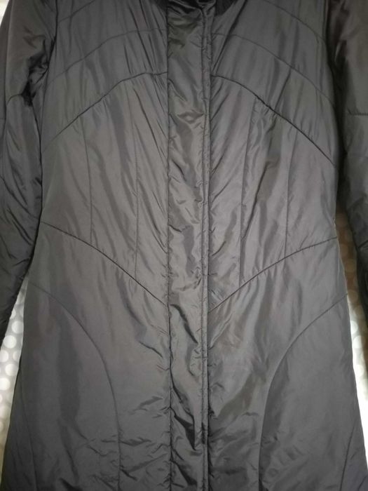 Palton lung Geaca de fas neagra cu guler de tricot inalt, 2 buzunare