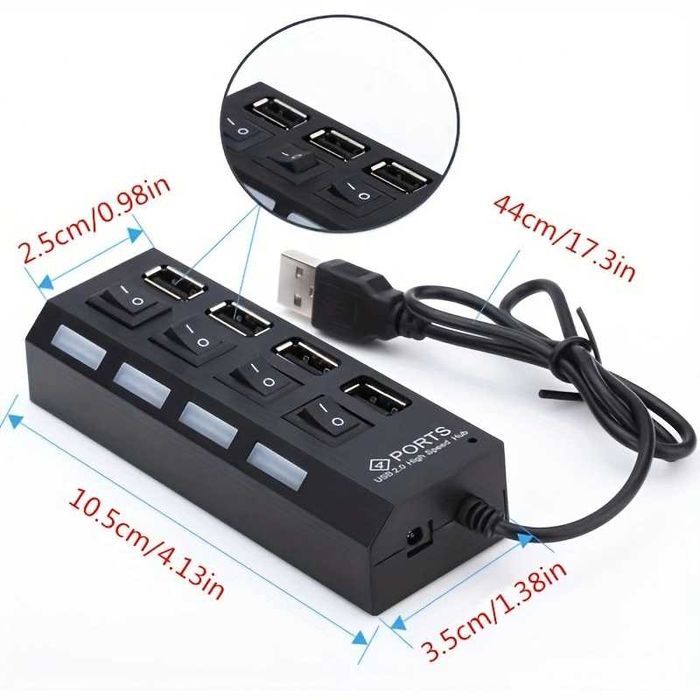USB HUB 4 Port With ON/OFF Switch Adapter