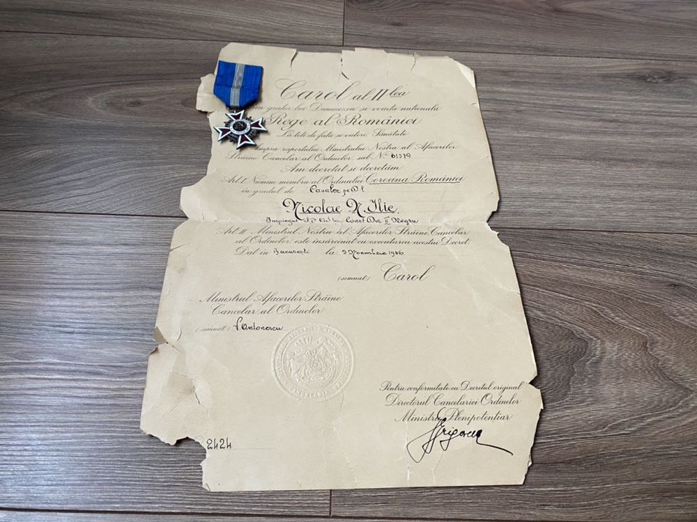 Brevet Decret Militar Ordinul Coroana Romaniei 1936