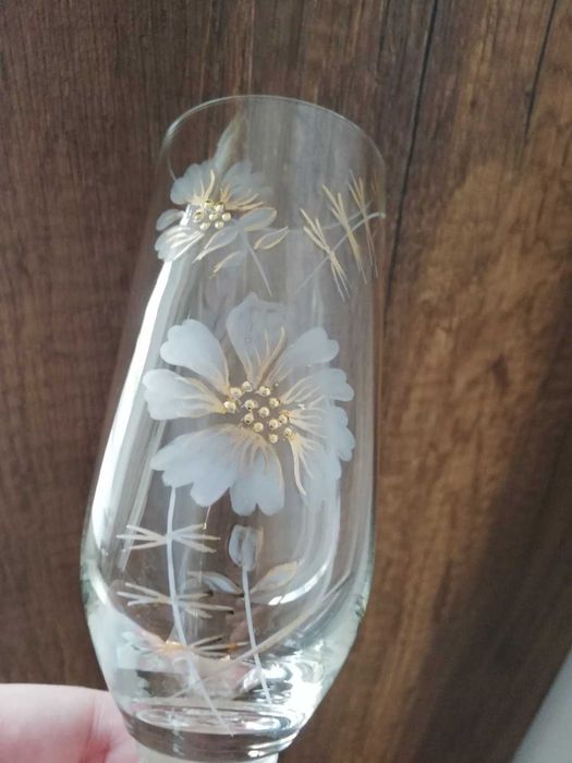 Кристални чаши за шампанско с позлата НОВИ ретро рисуван кристал