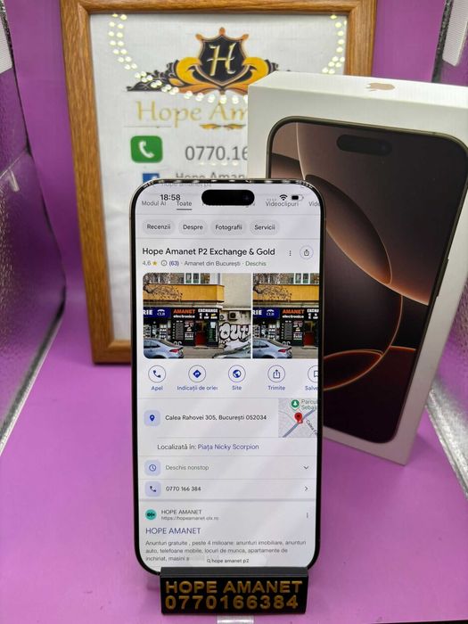 HOPE AMANET P2-Iphone 16 pro max la cutie 256 GB/91%-318 cicl