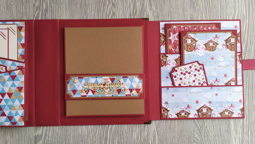 Коледен, скрапбук албум в бордо и кафяво, ръчна изработка /52