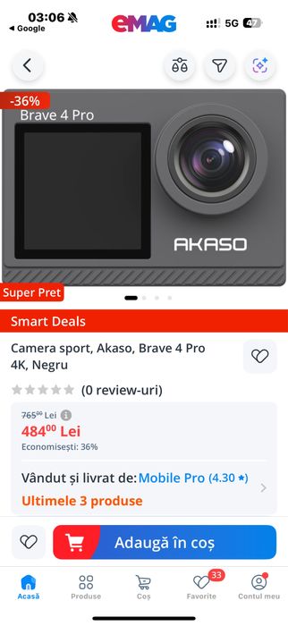 Camera sport, Akaso, Brave 4 Pro 4K, Negru sigilata !