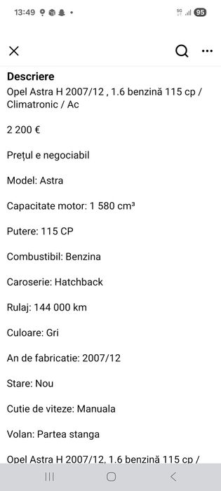 Opel astra de vânzare