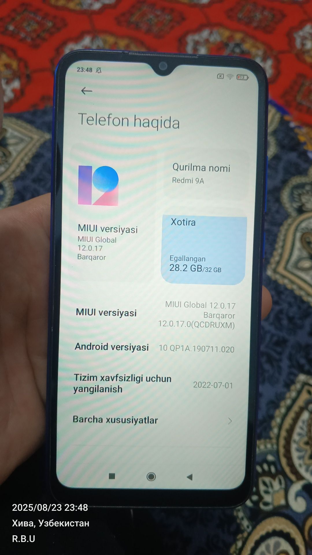Redmi 9A Xotira 32/2 ishlashi yaxshi zaryad yaxshi saqlaydi