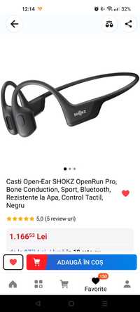 Casti Open-Ear SHOKZ OpenRun Pro, Bone Conduction, Sport, Bluetooth