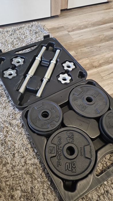 Set gantere Domyos și bare Bodybuilding 20 kg