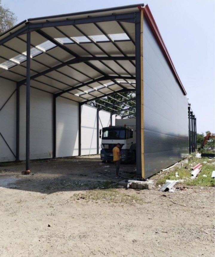 Vând hală metalică de pe stoc 11 m lățime cu 20 lungime cu tot cu mont