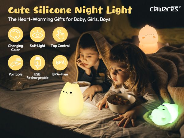 CHWARES Мека Силиконова Нощна LED лампа за деца-Динозавър,сензорна