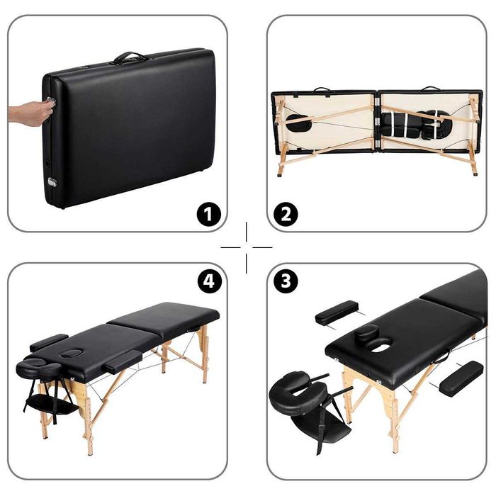 Masă de masaj pliabilă, reglabilă, confort profesional |R 610888 Black