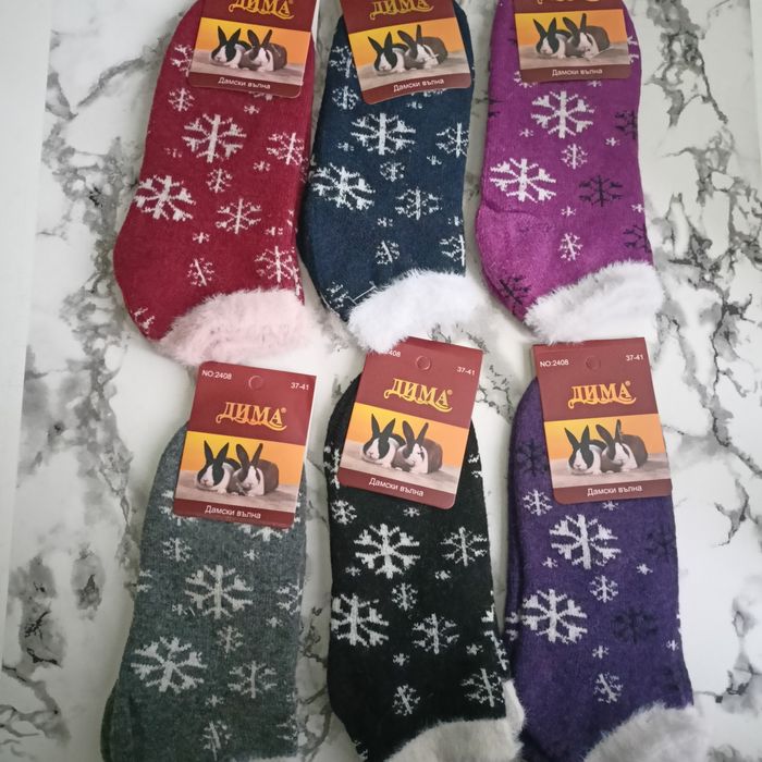 Дебели зимни Вълнени чорапи -Снежинки