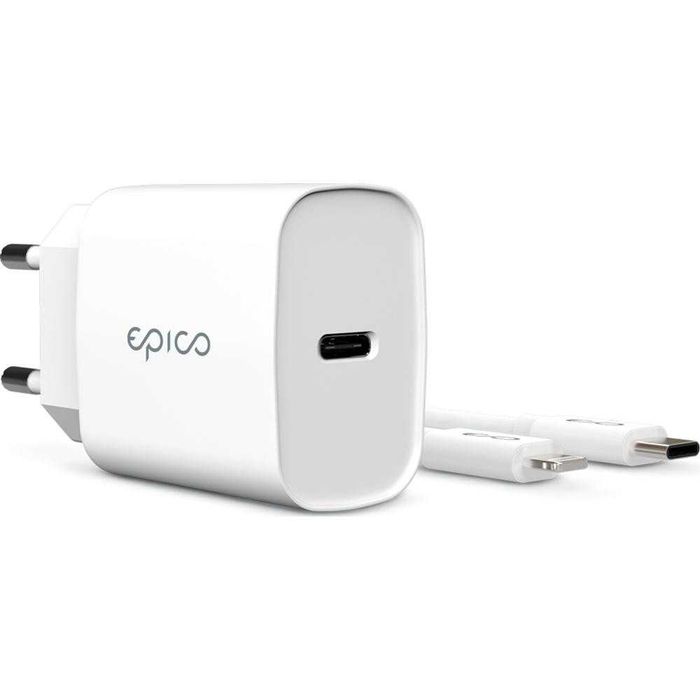 Epico 20W PD Charger Bundle EU - White Зарядно с кабел за iPhone, iPad