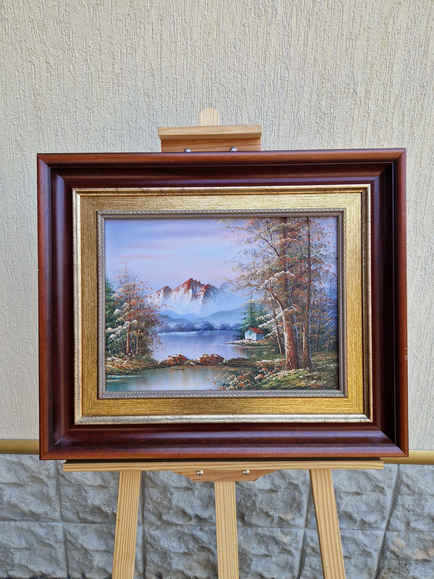 Много красива антикварна авторска картина масло върху платно