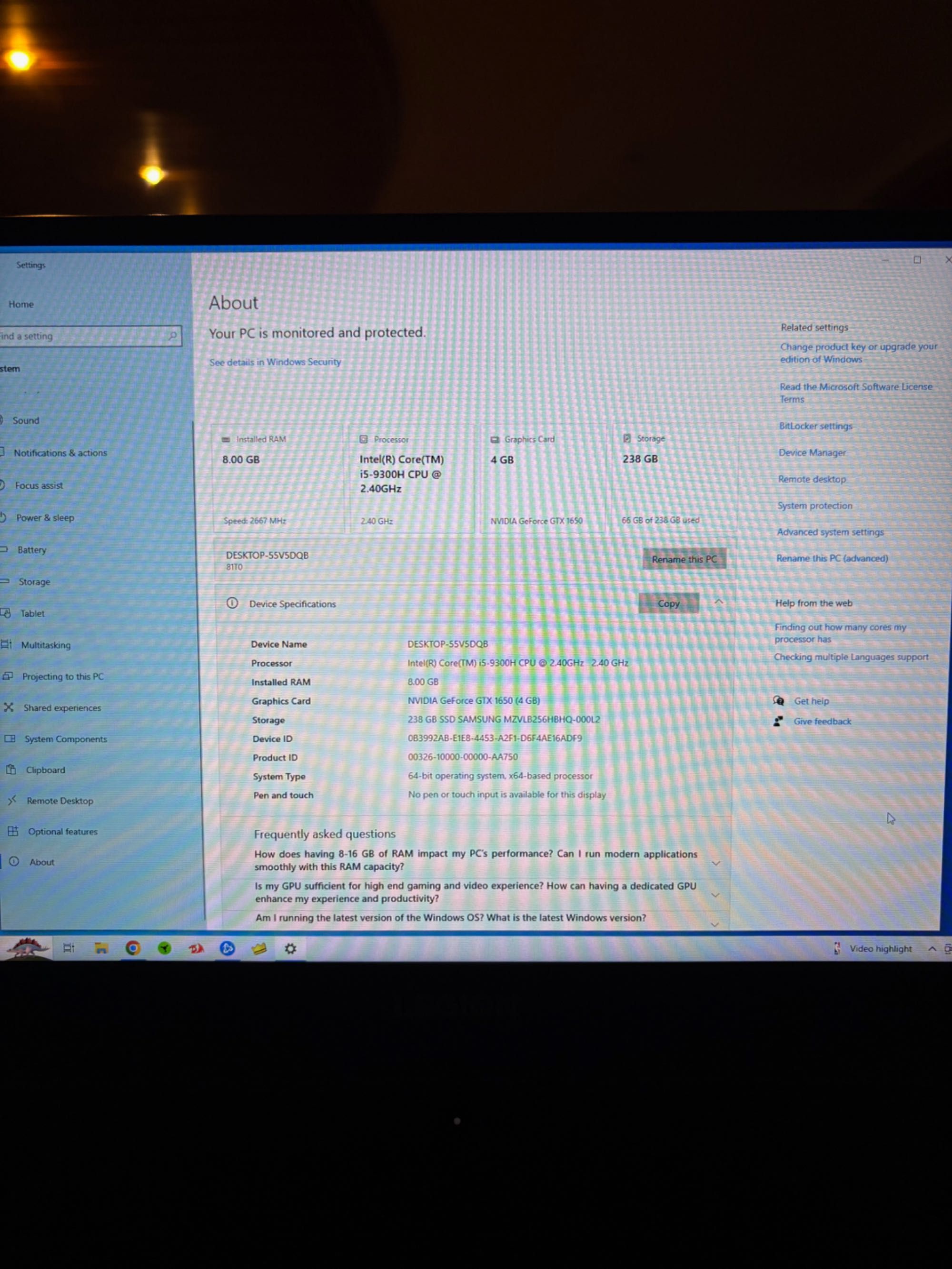 Laptop Gaming Lenovo Legion Y7000 2019 PG0 - i5-9300H - ram 8, video 4