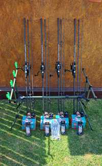 Set Pescuit,4 Lansete Carbon,4 Mulinete Cu Baitrunner,Rod Pod,Senzori