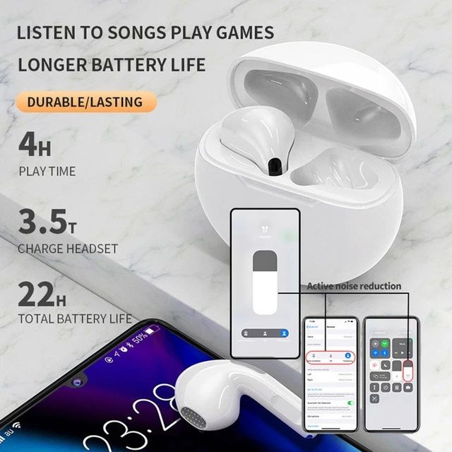 Безжични слушалки Pro 6, IPX4 водоустойчив, зареждаща се кутия