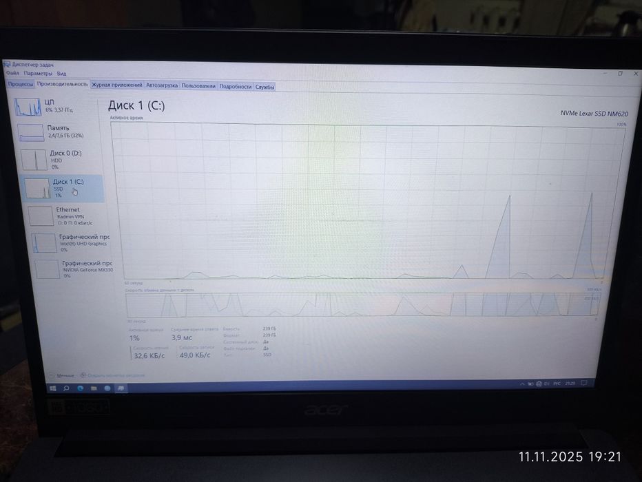 Acer aspire 3, можно без ssd -10$