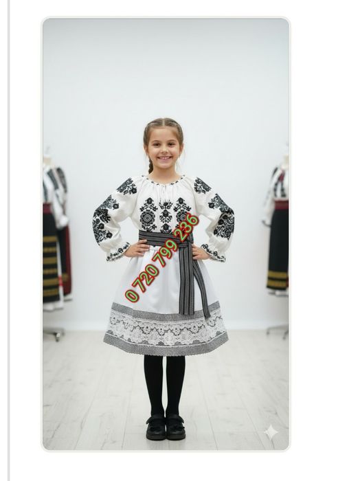 Costum popular fetite,alb 2-10 ani