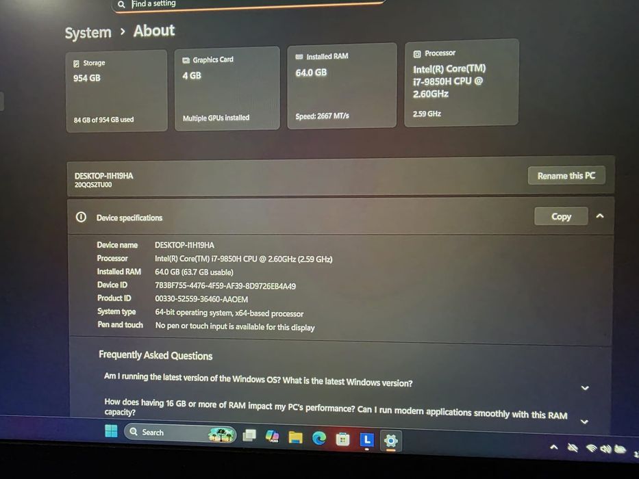 Laptop Lenovo ThinkPad P53 i7-9850H 64Gb DDR4 1Tb NVMe Quadro T1000