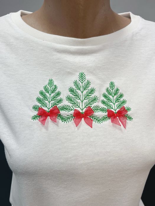 Коледни тениски с елхички и 3D панделки