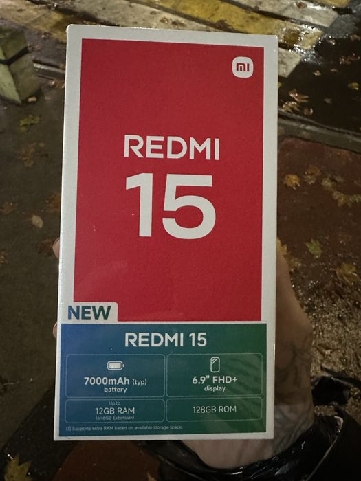 Новый Redmi 15 6+6/128gb Black