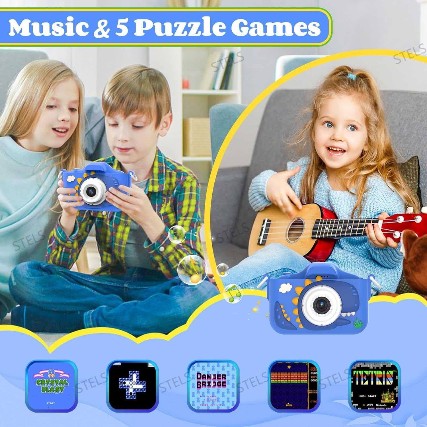 Детски фотоапарат STELS X350, 16GB карта, Селфи, Full HD, Игри