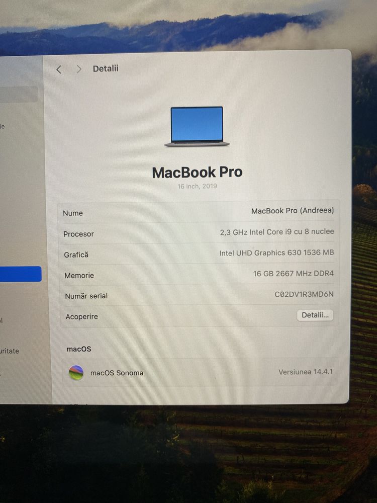 MacBook Pro impecabil 16” Touch Bar, i9 2.3Ghz, 16 GB, 1 Tb
