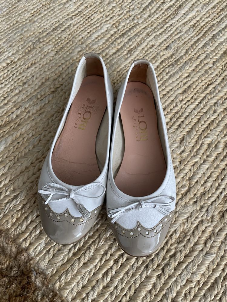 Balerini albi din piele, LORI, marime 36