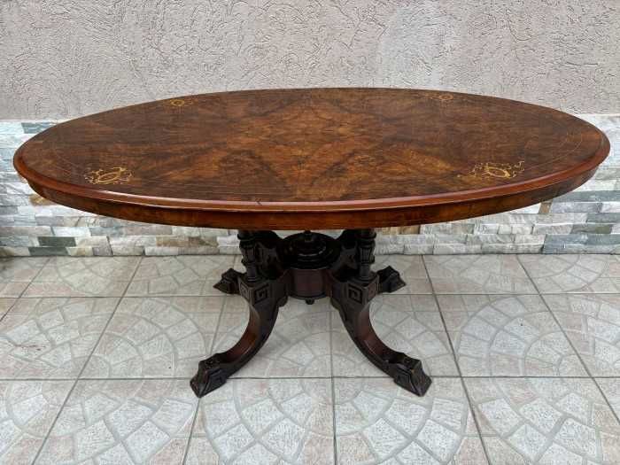 Eleganta masa ovala in stil victorian-intarsii-marchetarie-Spania