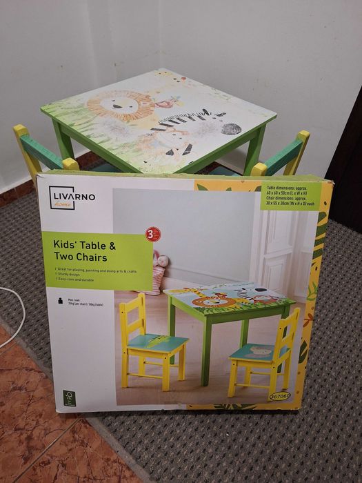 Set masa pentru copii Livarno Home cu 2 scaune, cu motive safari