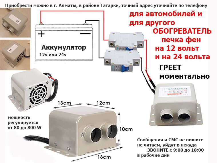 Для автомобиля электро-печка-фен обогреватель ГРЕЕТ от 12 и 24 вольт в