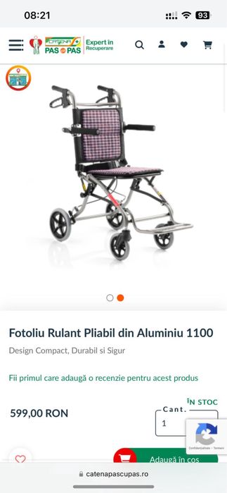Fotoliu Rulant Pliabil din Aluminiu 1100 ,Nou nefolosit