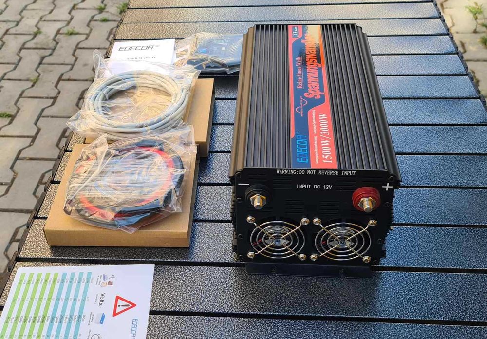 Инвертор чиста синусоида EDECOA 1500W/3000W, 12V/230V с дистанционно