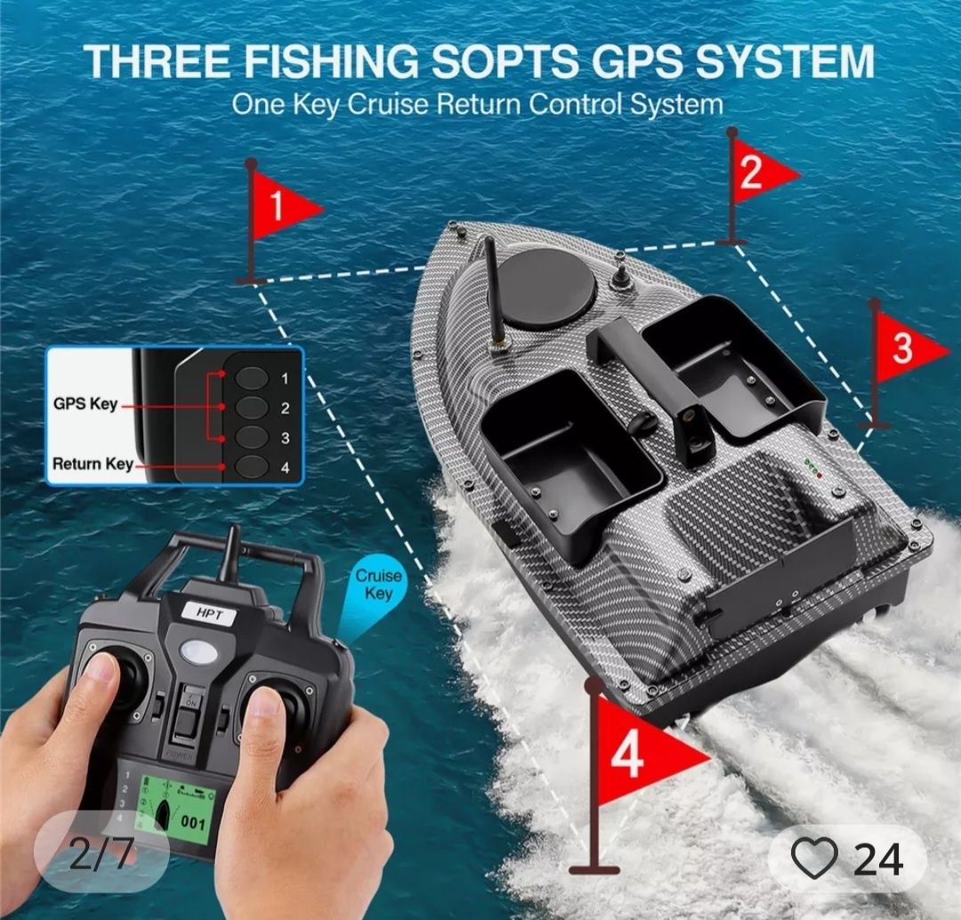Лодка за захранка карбонова с 40 точков GPS Bait Boat,12000mA батерия