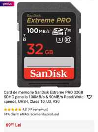 Card de memorie SanDisk Extreme PRO 32GB SDHC pana la 100MB/s