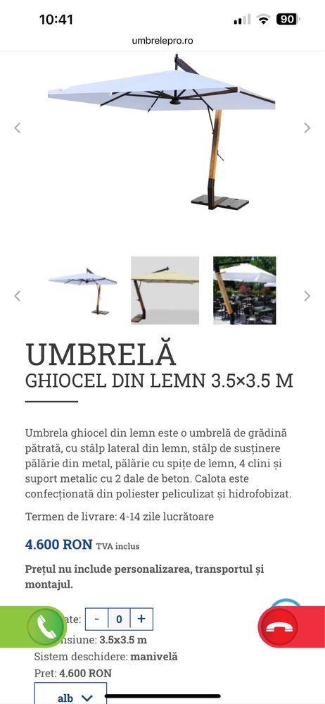 Umbrela ghiocel din metal imitatie lemn 3.5m x 3.5m licco prompt