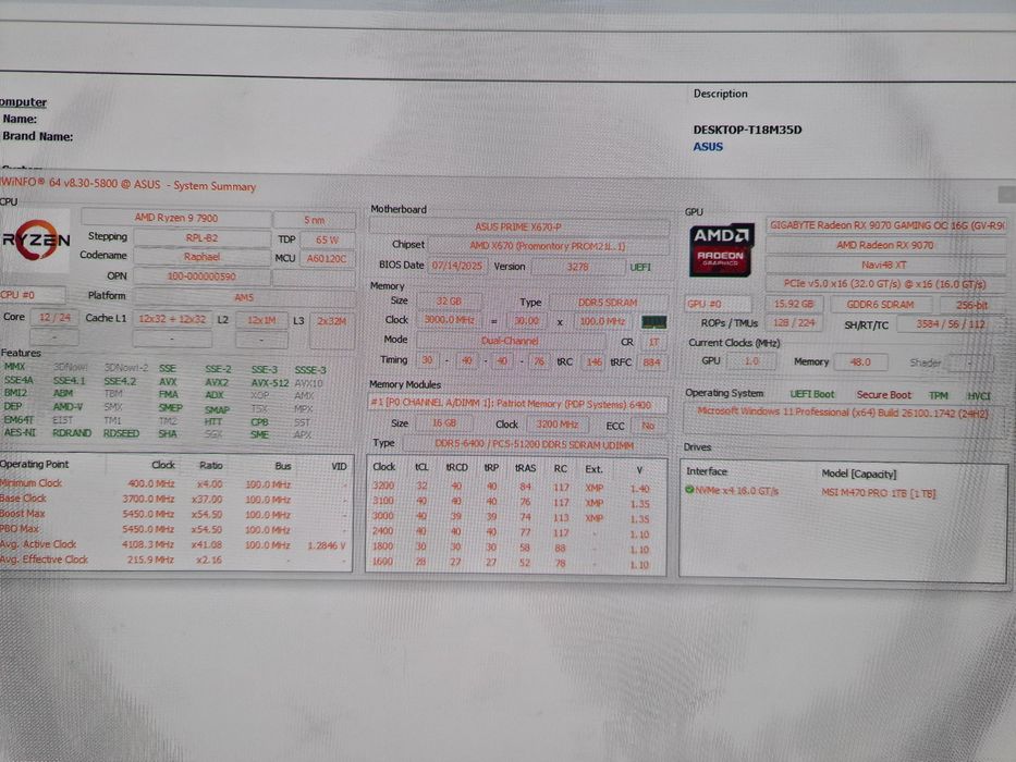 PC Gaming RX 9070, Ryzen 9 7900, 32gb, ssd 1Tb